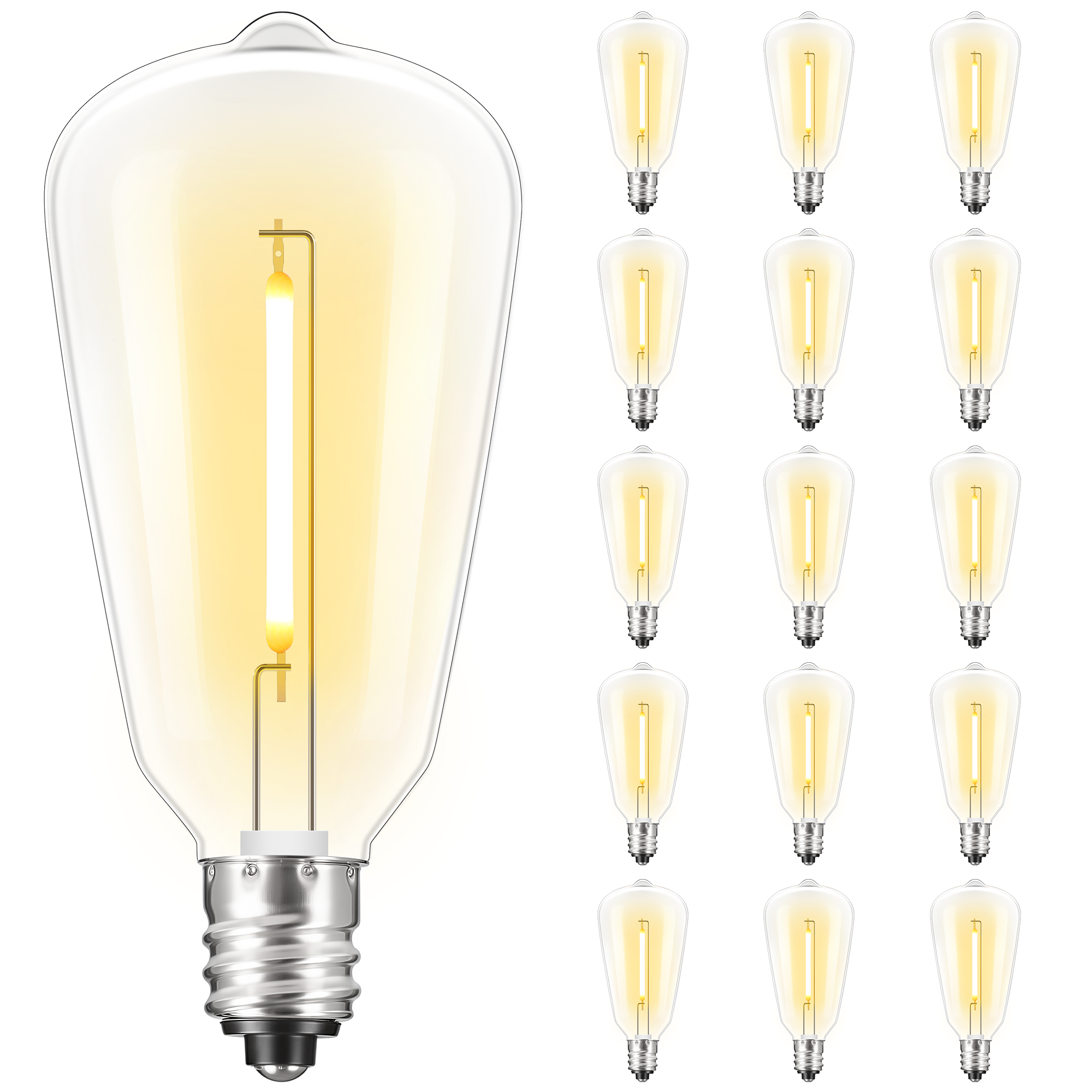 MAXvolador 15 Pack ST38 LED Replacement Bulbs for Outdoor String Light, E12 LED Shatterproof Bulb Dimmable for Patio Backyard, Waterproof, Warm White 2700K